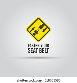 Caution with fasten your seat belt text yellow sign isolated vector