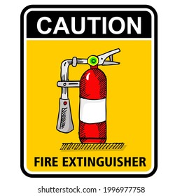 Caution, fire extinguisher, sticker vector