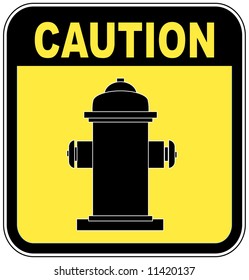 Vorsicht - Schild mit Hydranten auf Gelb und Schwarz - Vektorgrafik
