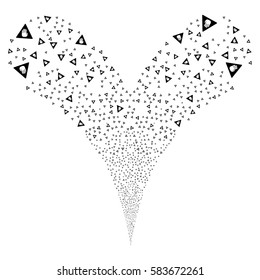 Caution fireworks stream. Vector illustration style is flat black iconic symbols on a white background. Object double fountain organized from random icons.