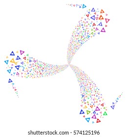 Caution fireworks swirl rotation. Vector illustration style is flat bright multicolored iconic symbols on a white background. Object whirl done from random pictographs.