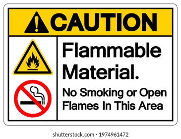Caution Flammable Material No Smoking or Open Flames in This Area Symbol Sign, Vector Illustration, Isolate On White Background Label. EPS10