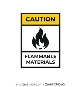 Precaución Materiales inflamables Etiqueta de seguridad Vector