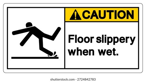 Precaución Piso Resbaladizo Cuando Mojado Signo De Símbolo, Ilustración vectorial, Aislar En La Etiqueta De Fondo Blanco. EPS10