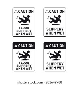 Caution floor slippery when wet sign vector set