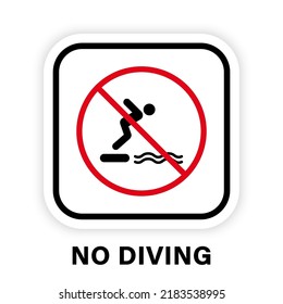 Caution Forbidden Dive in Pool Sign. Prohibited Diving Red Stop Symbol. Notice No Allowed Diving in Water Pictogram. Information Danger Man Swimmer Black Silhouette Icon. Isolated Vector