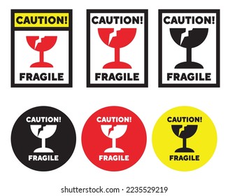 Caution fragile with braking glass pictogram bundle of delivery business background can be use for valuable package sticker attachment on logistics and delivery shipment easy to use vector eps.