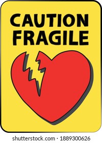caution fragile heart love vector illustration