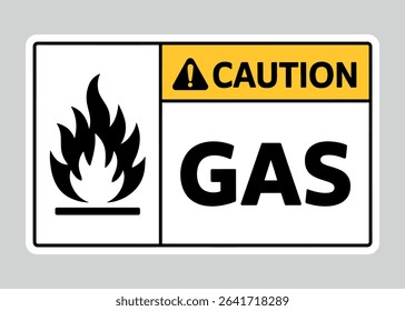 Caution Gas Vector Sign – Flammable Warning Label with Fire Icon for Industrial and Safety Use