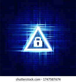 Caution hacker code on display console. Lock symbol. Computer concept hacked. Vector illustration