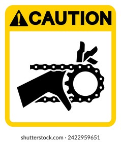 Caution Hand Entanglement Chain Drive Symbol Sign, Vector Illustration, Isolate On White Background Label .EPS10