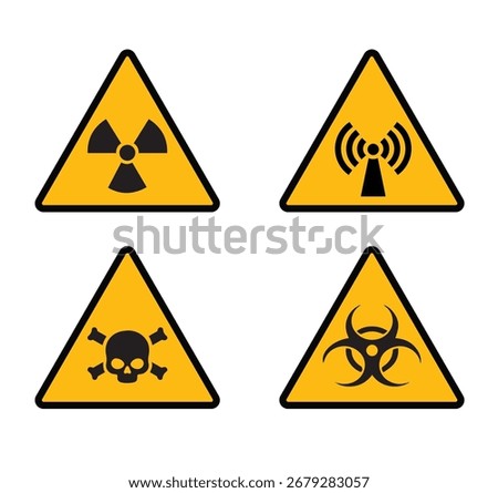 Caution hazard icons set for industry, Medical and pharmaceutical hazard icons, Toxic, biohazard, radiation warning signs, nuclear plants, medical facilities, pharmaceutical laboratories