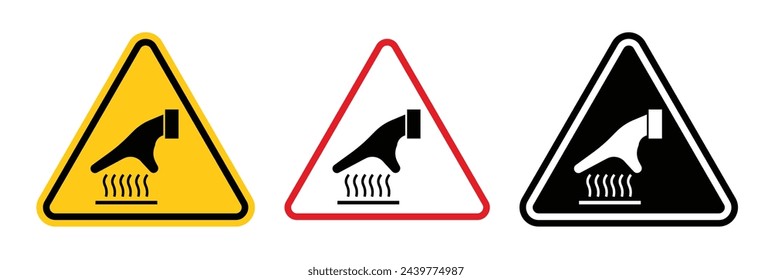 Cuidado con las superficies calefactadas. Advertencia de superficie caliente. Riesgo de quemaduras y alerta de alta temperatura