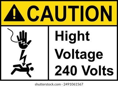 Precaución señal de alto voltaje 240 voltios con símbolo. Precaución de alto voltaje mantener fuera. Peligro, alto voltaje, Vector de señales y etiquetas