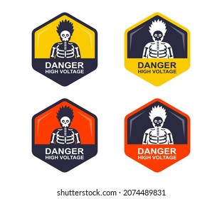 señal de alta tensión de precaución. choque humano de alta tensión. ilustración vectorial plana.
