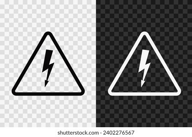 Precaución de alto voltaje, icono de silueta, signo de glifo vector. Precaución de alto voltaje, símbolo aislado en fondo oscuro y transparente claro.