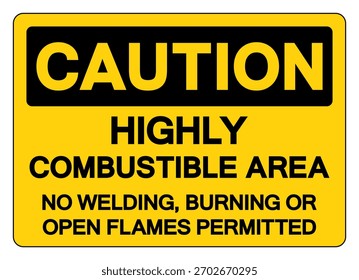 Precaución Signo De Símbolo De Área Altamente Combustible, Ilustración vectorial, Aislar Sobre Fondo Blanco Label.EPS10