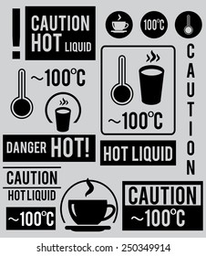 Caution. Hot liquid. Vector illustration.