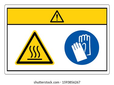 Caution Hot Oven Wear Protective Gloves Symbol Sign, Vector Illustration, Isolate On White Background Label. EPS10