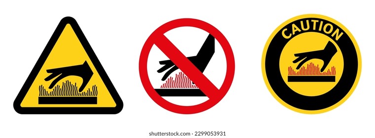 Caution, hot surface, do not touch the surface. Sign, vector illustration, isolated on white background. EPS10.