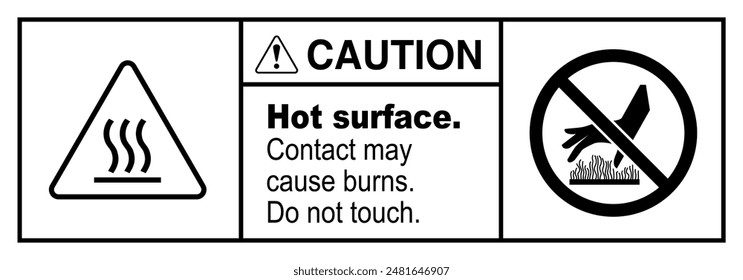 Caution hot surface sign, Do not touch sign, Hot sign vector, hot surface sign vector illustration, Warning about hot surface, Contact may cause burns, Ahead indicating risk of burn injuries present.