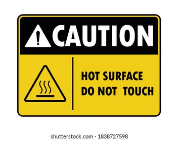 Caution hot surface sign and text on yellow background vector illustration