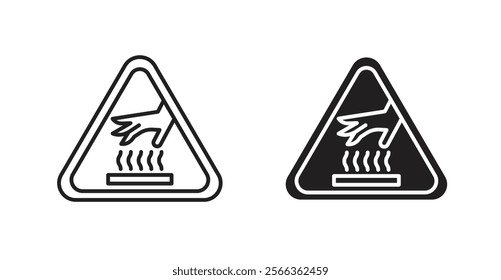 Caution hot surface signs in line stroke and flat versions