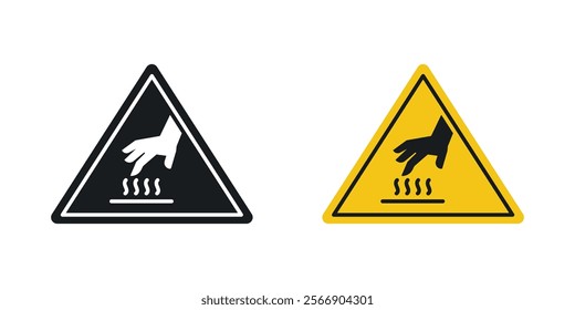 Caution hot surface signs set in black and colored