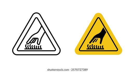 Caution hot surface signs vectors set in black and red colors on white background.