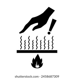 Precaución temperatura de la superficie caliente no toque la ilustración del icono de la silueta de la sombra aislada en el fondo blanco cuadrado. Simple Diseño gráfico de signo de cartel plano para el dibujo de impresiones.