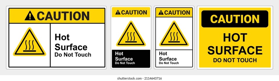 Caution Hot Surface. Vector sign Yellow triangle symbol. - Shutterstock ID 2114643716