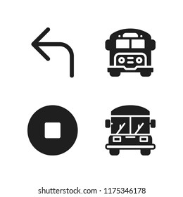 caution icon. 4 caution vector icons set. school bus, stop button and turn left icons for web and design about caution theme