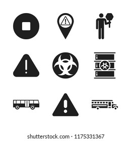 caution icon. 9 caution vector icons set. warning sign pin, warning and stop button icons for web and design about caution theme