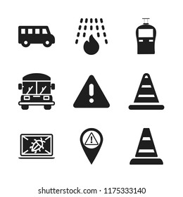 caution icon. 9 caution vector icons set. crime, warning and school bus icons for web and design about caution theme