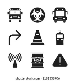 caution icon. 9 caution vector icons set. traffic cone, warning and school bus icons for web and design about caution theme