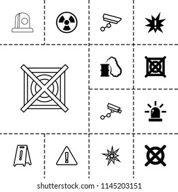 Caution icon. collection of 13 caution filled and outline icons such as no dry cleaning, smoking can, security camera, wet floor. editable caution icons for web and mobile.
