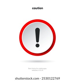 Icono de precaución, signo de exclamación, signos de advertencia. Símbolo aislado del triángulo de la atención en el fondo blanco. Concepto de error de alerta de advertencia con estilo de neumorfismo. Botón de empuje del icono de advertencia.