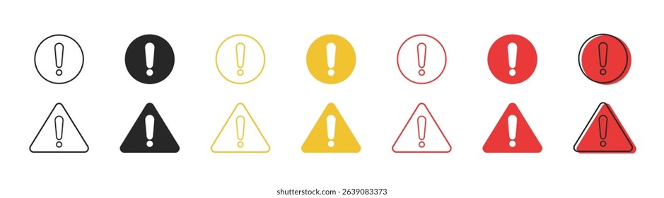 Caution icon, exclamation mark, warning signs. Warning sign icon in flat and line style.