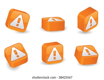 Caution icon on vibrant, glossy, three-dimensional blocks in various positions