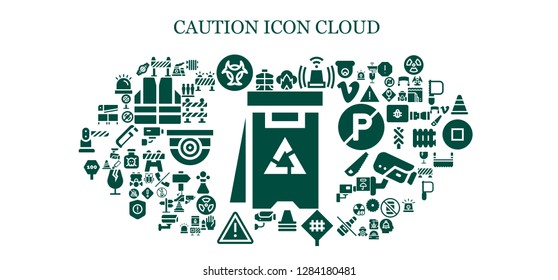  caution icon set. 93 filled caution icons. Simple modern icons about  - Danger, Vest, Barrier, Biohazard, Dangerous, Siren, Cone, Road sign, Surveillance, Warning, Saw, Nuclear