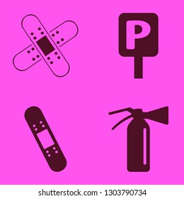 caution icon set with extinguisher, patch medicine and patches medicine vector illustration
