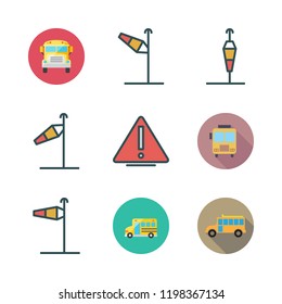 caution icon set. vector set about warning, wind sign and school bus icons set.