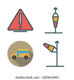 caution icon set. vector set about wind sign, warning and school bus icons set.