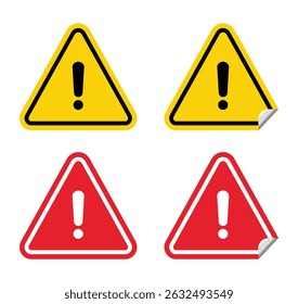 Cuidado Ícone Definir Design do Vetor. Pontos de exclamação. Ícone de aviso, precaução, atenção, alerta. Símbolo de triângulo de perigo para conceito móvel e web