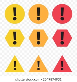 Icono de precaución, estilo plano Iniciar sesión aislado. Símbolo de advertencia. Señal de advertencia de atención símbolo de advertencia conjunto de peligro Signos de signo de exclamación Ilustración vectorial triangular. eps 10.