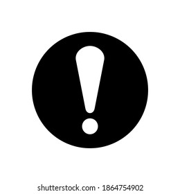 icono de precaución. signo de la marca de exclamación blanca sobre el símbolo de círculo negro aislado sobre fondo blanco. ilustración vectorial