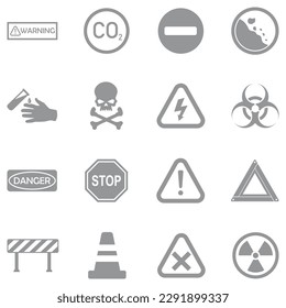 Caution Icons. Gray Flat Design. Vector Illustration.