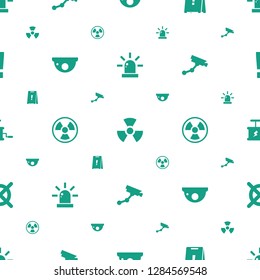 caution icons pattern seamless white background. Included editable filled siren, radiation, wet floor, security camera, Security camera icons. caution icons for web and mobile.