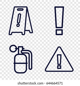 Caution icons set. set of 4 caution outline icons such as wet floor, dynamite, warning