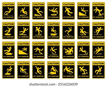 Caution Icy Surface Set Symbol Sign,Vector Illustration, Isolate On White Background Label.EPS10